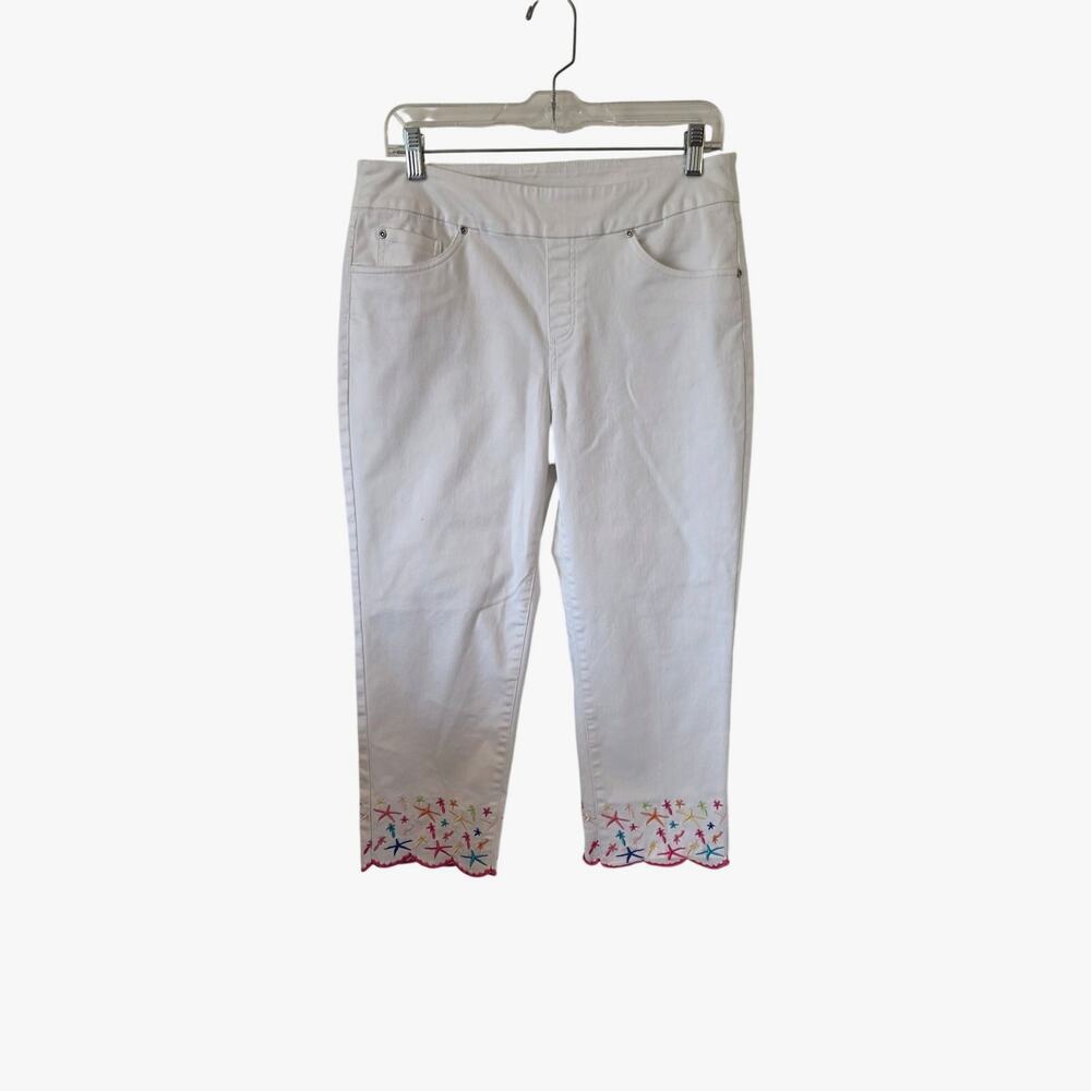 Lulu-B Womens Starfish Scallop Hem Capri Pull on pants Size 10 White